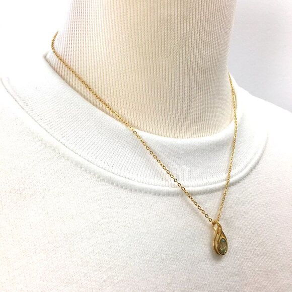 Gold Plated Faux Aquamarine Pendant 18in Trace Chain Necklace March Birthstone - Picture 5 of 13